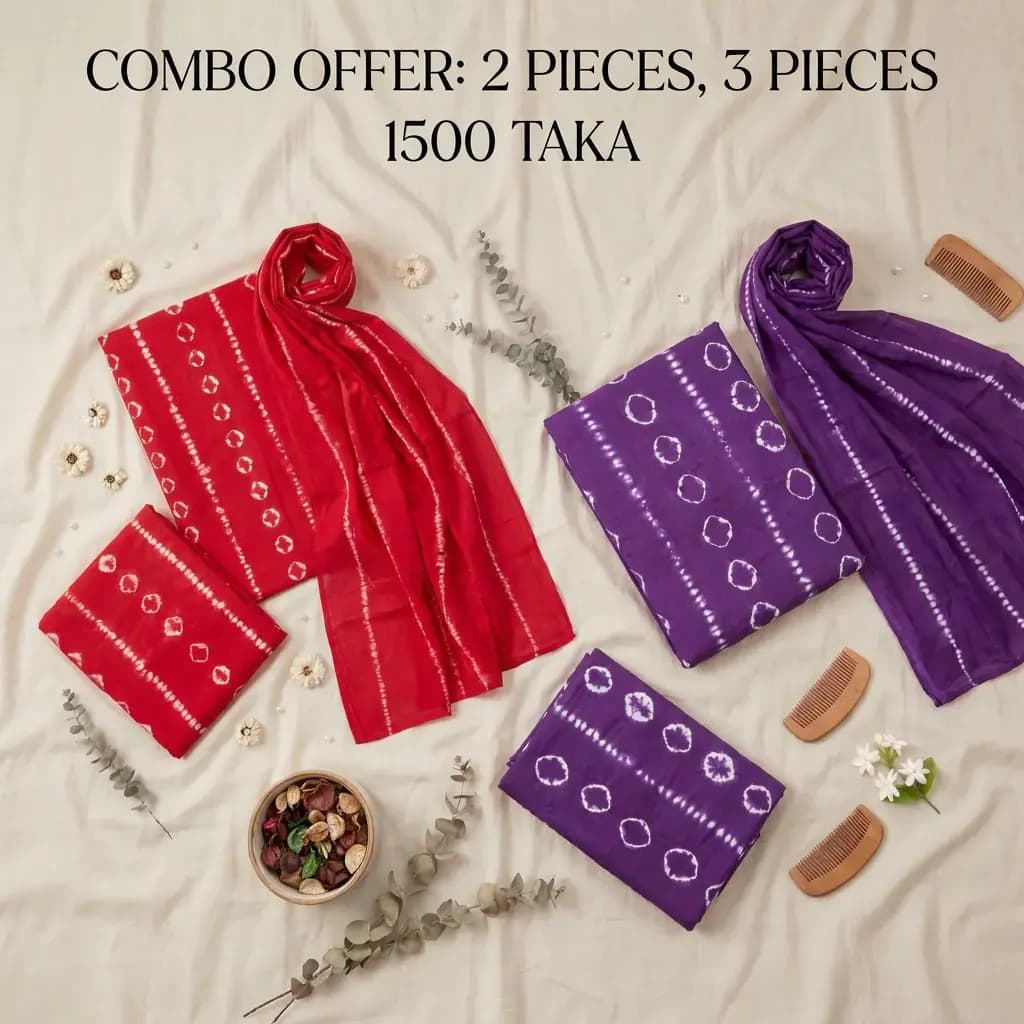 Batik three piece - 2 pis Combo Red & Purple